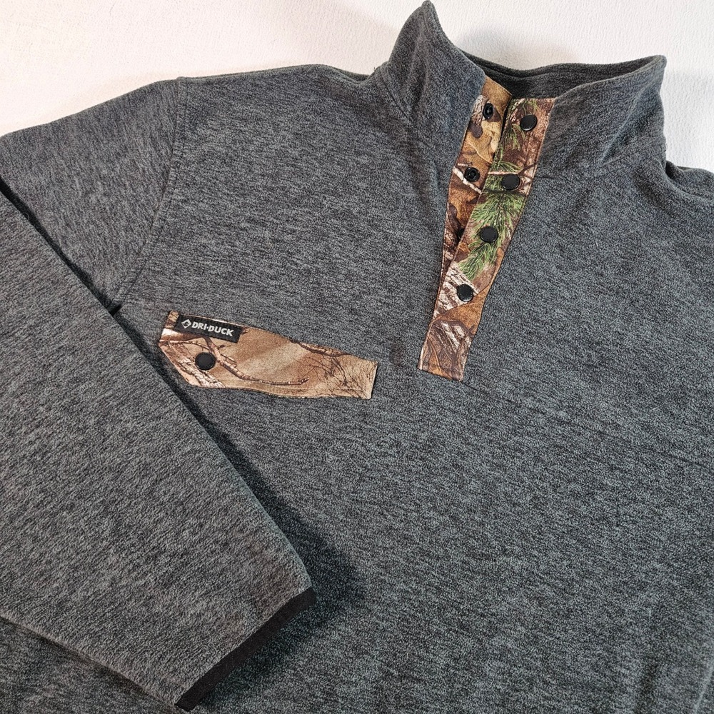 Dri-Duck Denali Fleece Pullover Mens XL Gray Camo 1/4 Snap Sweatshirt‎ 7352